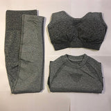 Ombre Seamless Leggings+Sports Bra+Long Sleeve Crop Top 3Pcs Yoga Set Women Running Gym Clothing High Waist Fitness Sports Suit