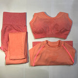 Ombre Seamless Leggings+Sports Bra+Long Sleeve Crop Top 3Pcs Yoga Set Women Running Gym Clothing High Waist Fitness Sports Suit